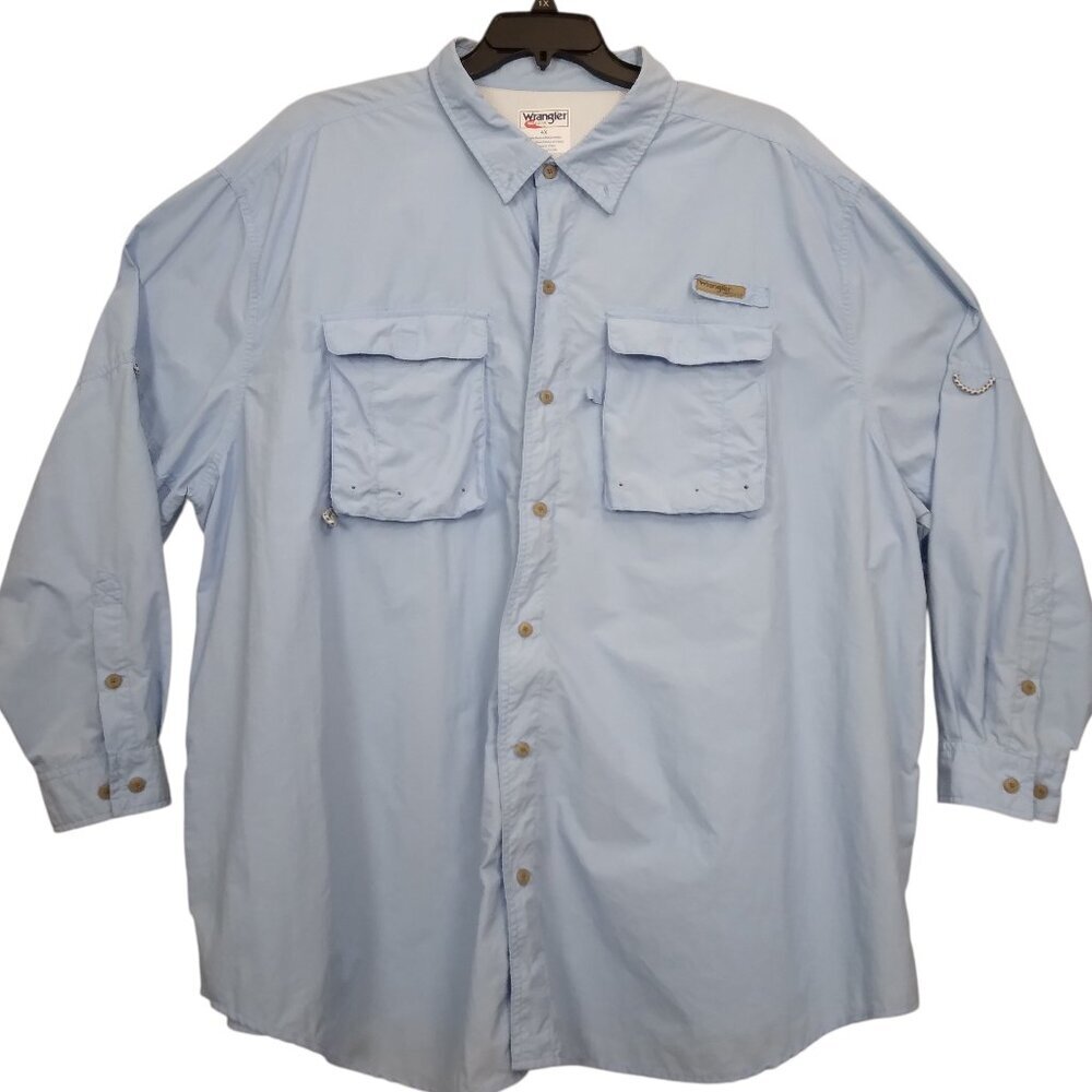 Wrangler Pro Gear | Light Blue Long Sleeve Vented Fishing Shirt | Size 4X